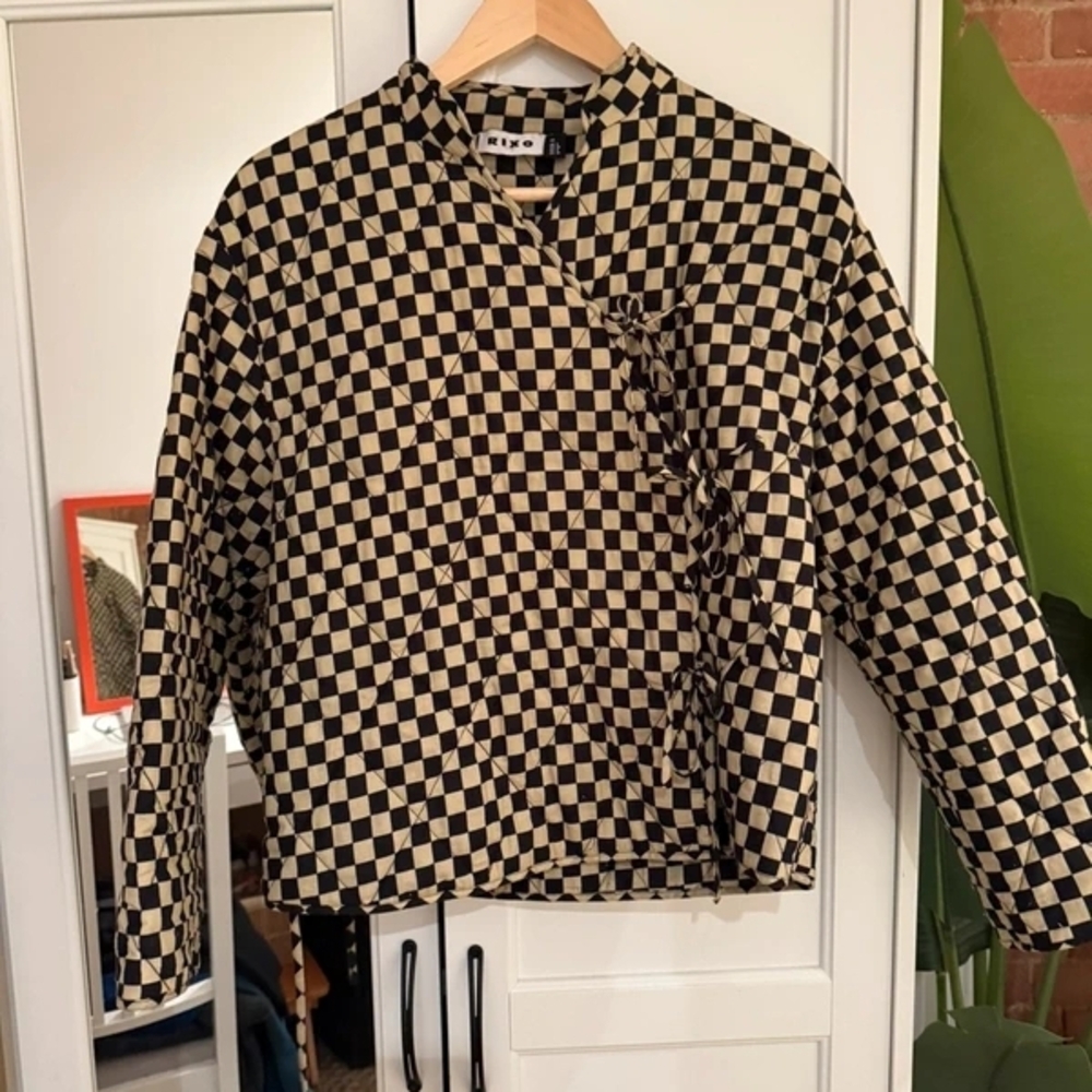 RIXO Black & Cream Checker Wrap Jacket